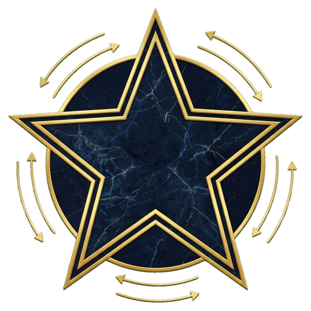 Emblema do método: estrela com as cinco dimensões
